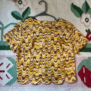 Yellow / Brown Retro 70s Short Sleeve Top